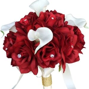 Rose & Calla lilies wedding bouquet with 2 matching Boutonnieres